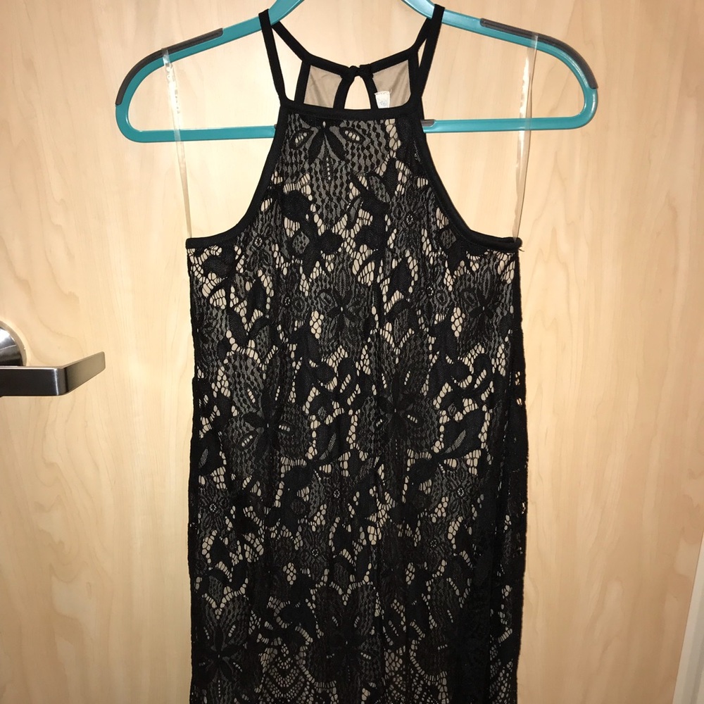 Lace tank dress with nude underlay