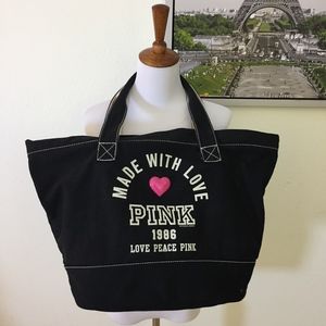 Victoria's Secret PINK Black Zippered Tote Bag VS