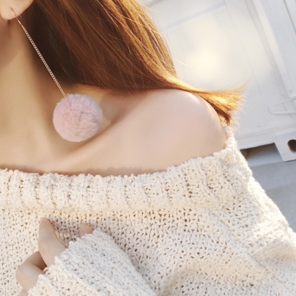 Rabbit Fur ball earrings - Picture 2 of 3