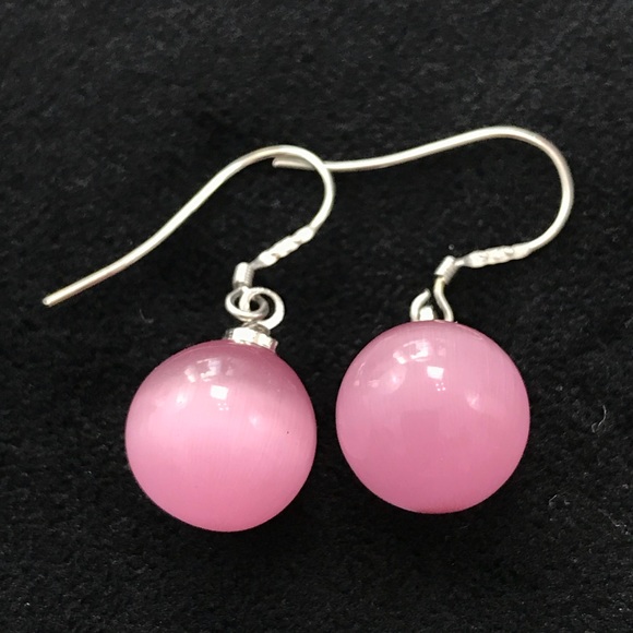Pink Cat Eye Drop Earrings - Picture 2 of 4