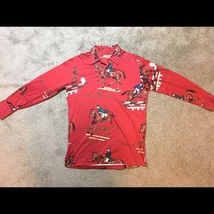 Long Sleeve Equestrian Print Polo Button Shirt