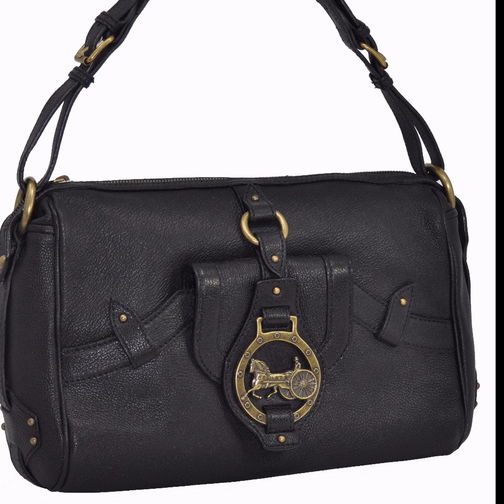NWOT CELINE BLACK LEATHER HORSE CARRIAGE HANDBAG