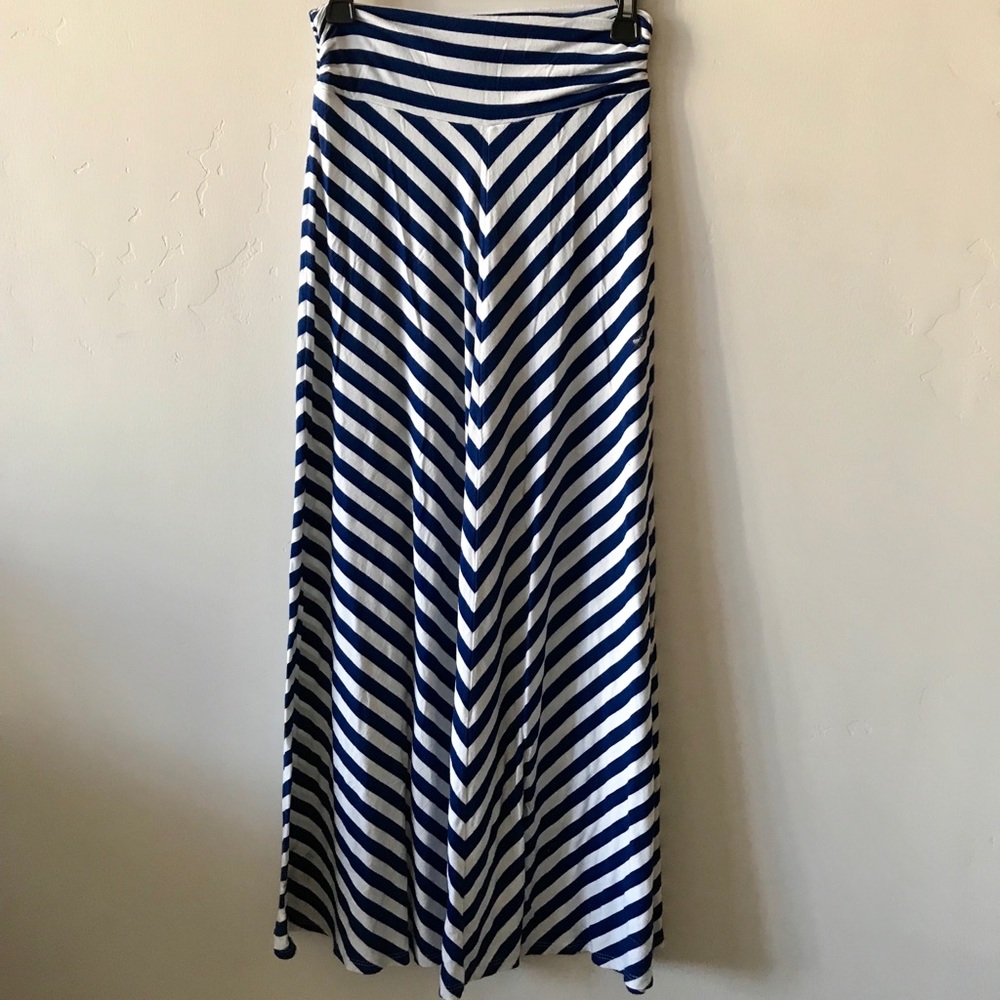 Navy and white striped maxi skirt