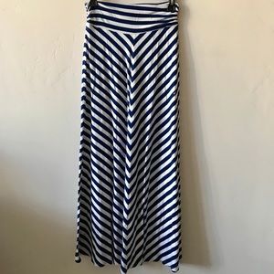 Navy and white striped maxi skirt