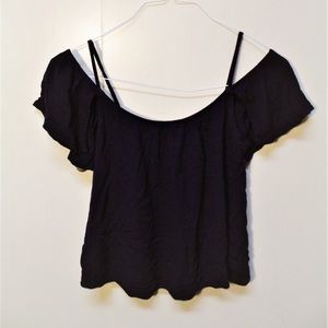 Navy blue off-the-shoulder tank top.