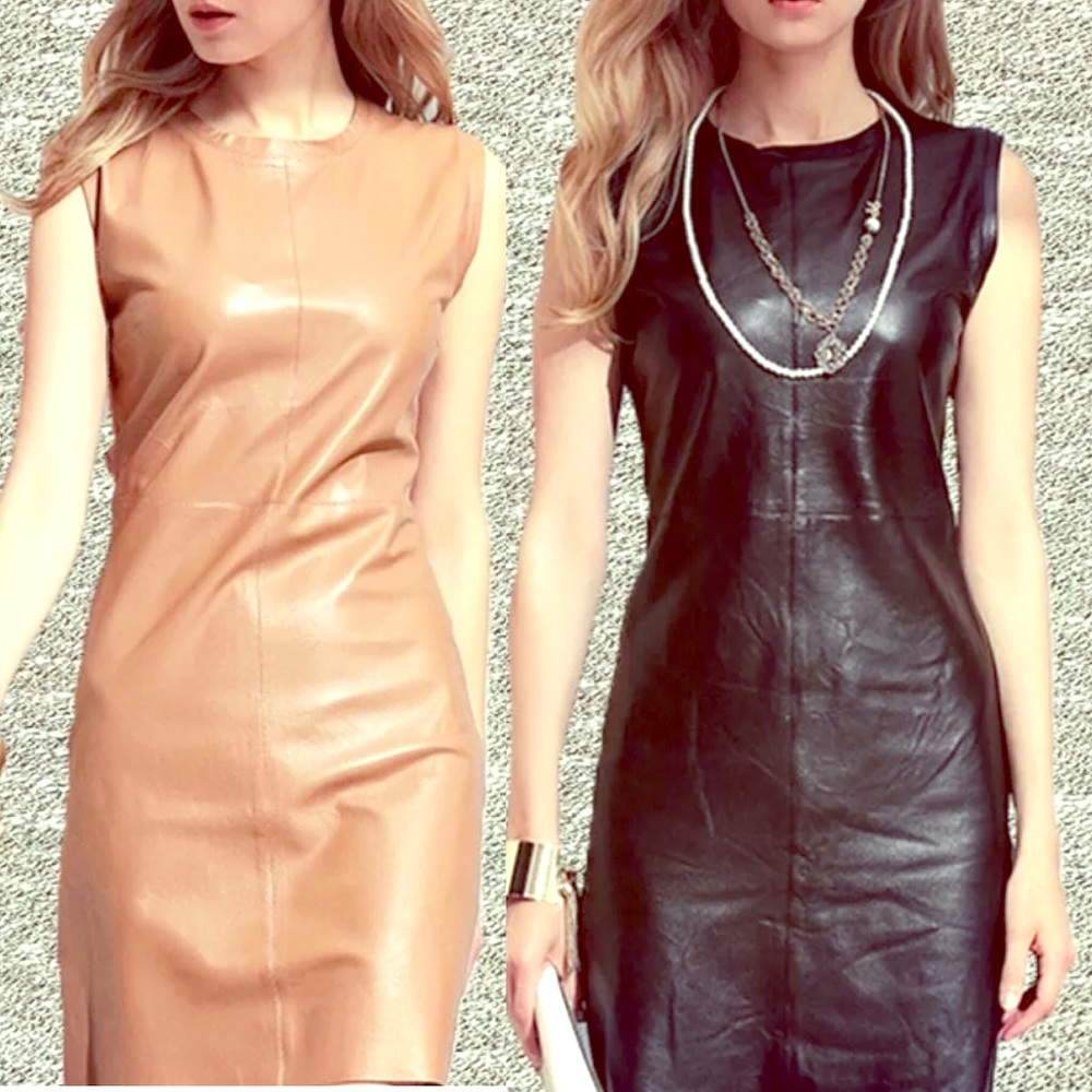 Moop Sheepskin Tan Color Leather Scoop Neck Dress