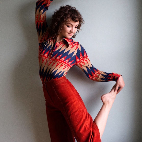 Vintage Pants - Vintage Leather Burnt Red Culotte Pants High Waist