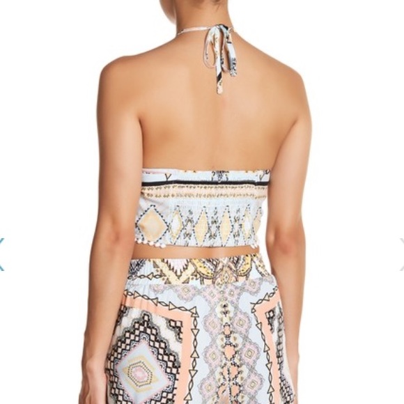 ✨HP✨ Green dragon halter crop neck tie Aztec print top - Picture 2 of 2