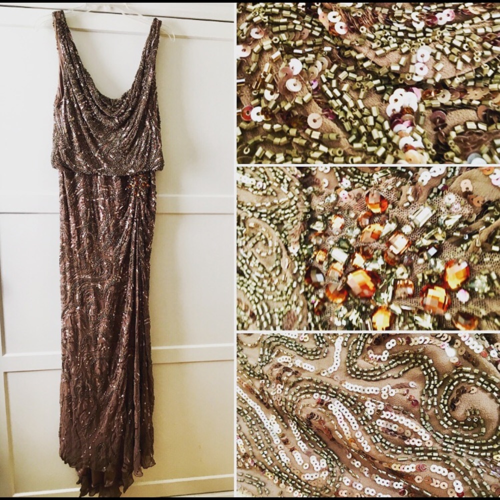 Designer Alberto Makali Beaded Silk Gown Size 14