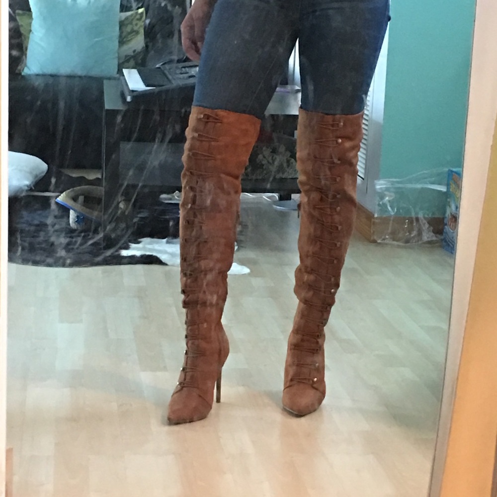 Tan thigh high boots