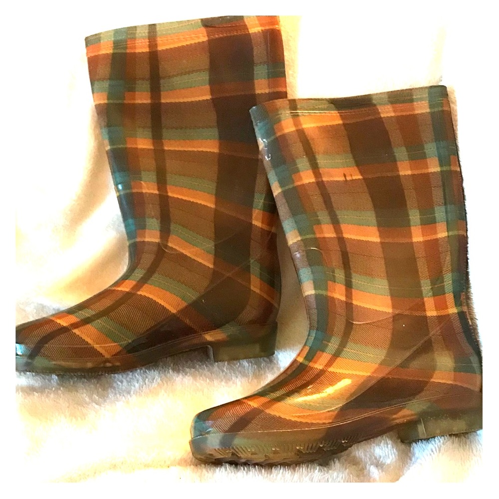 Women’s Rain Boots, Plaid, 38 (8), Rubber 🤗