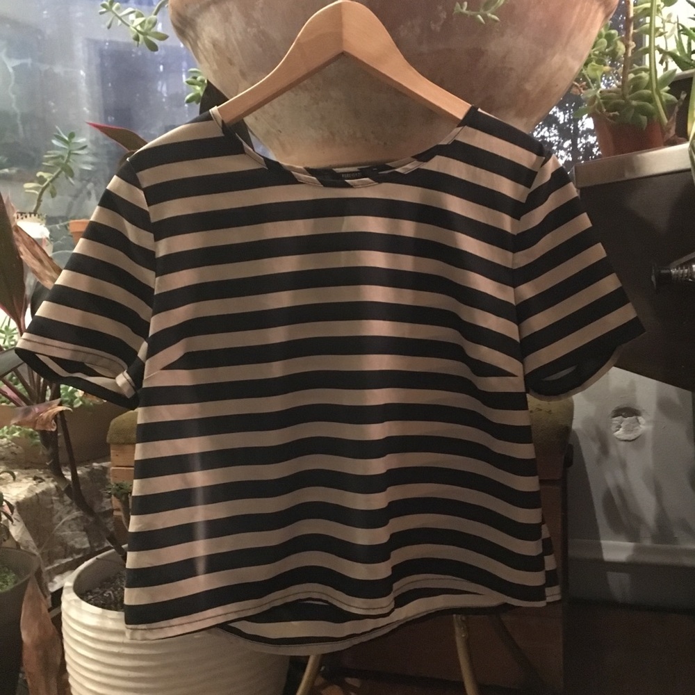Forever 21 tan & black striped silky shirt