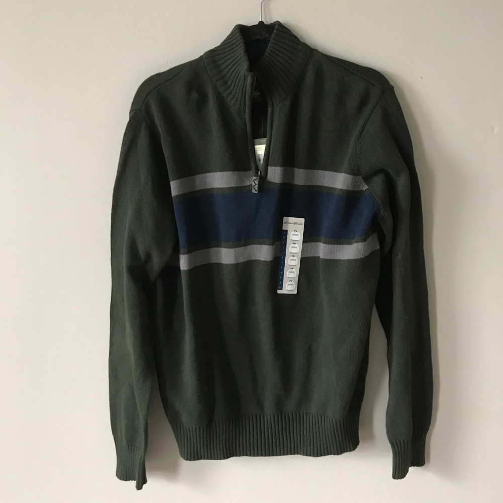 New! Eddie Bauer Half Zip Green Sweater