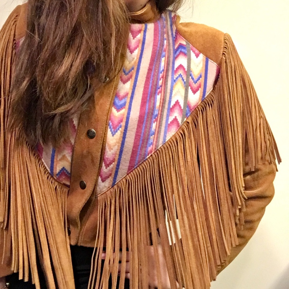 RARE! Vintage LARIAT Leather Fringe Navajo Jacket
