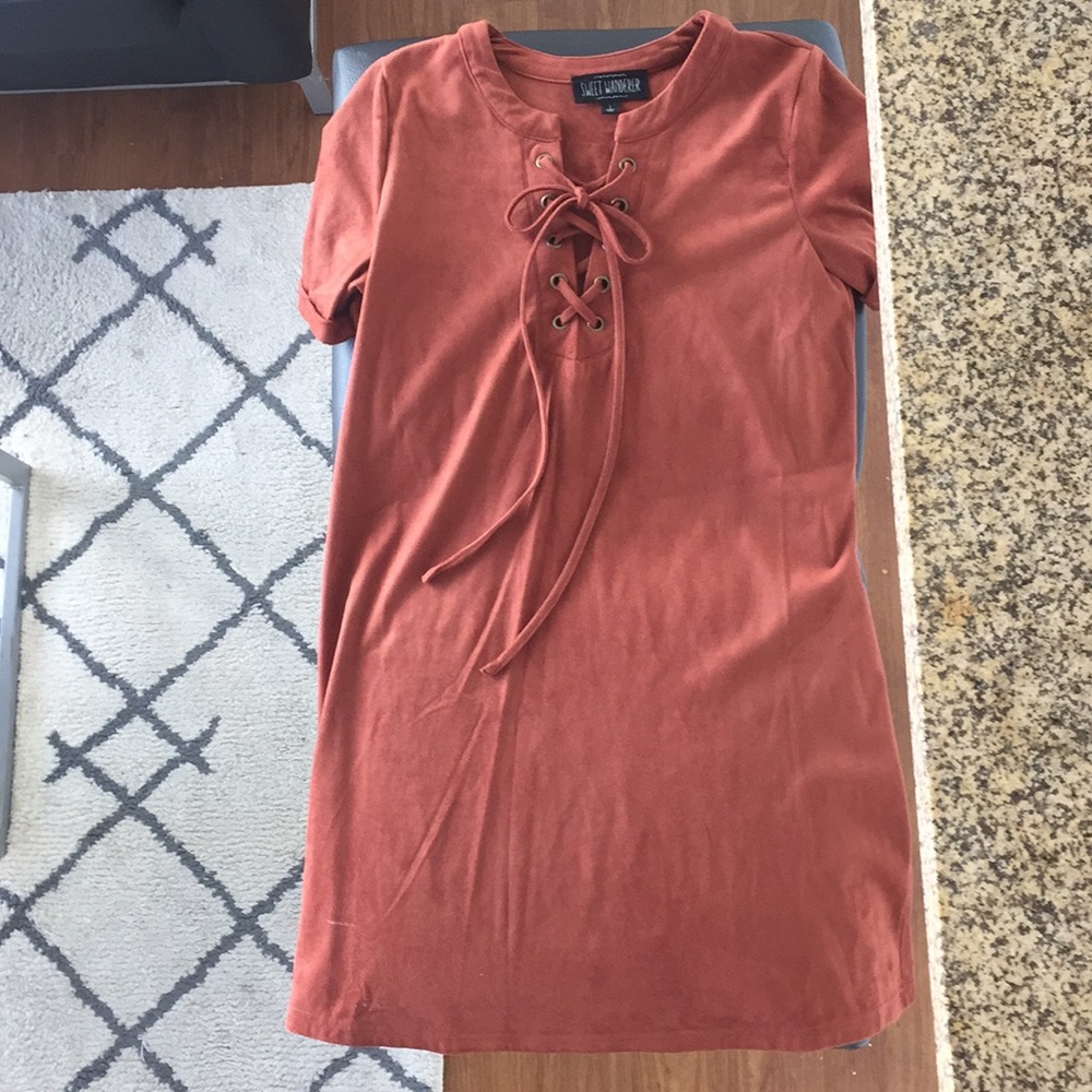 Sweet Wanderer Orange Suede Dress