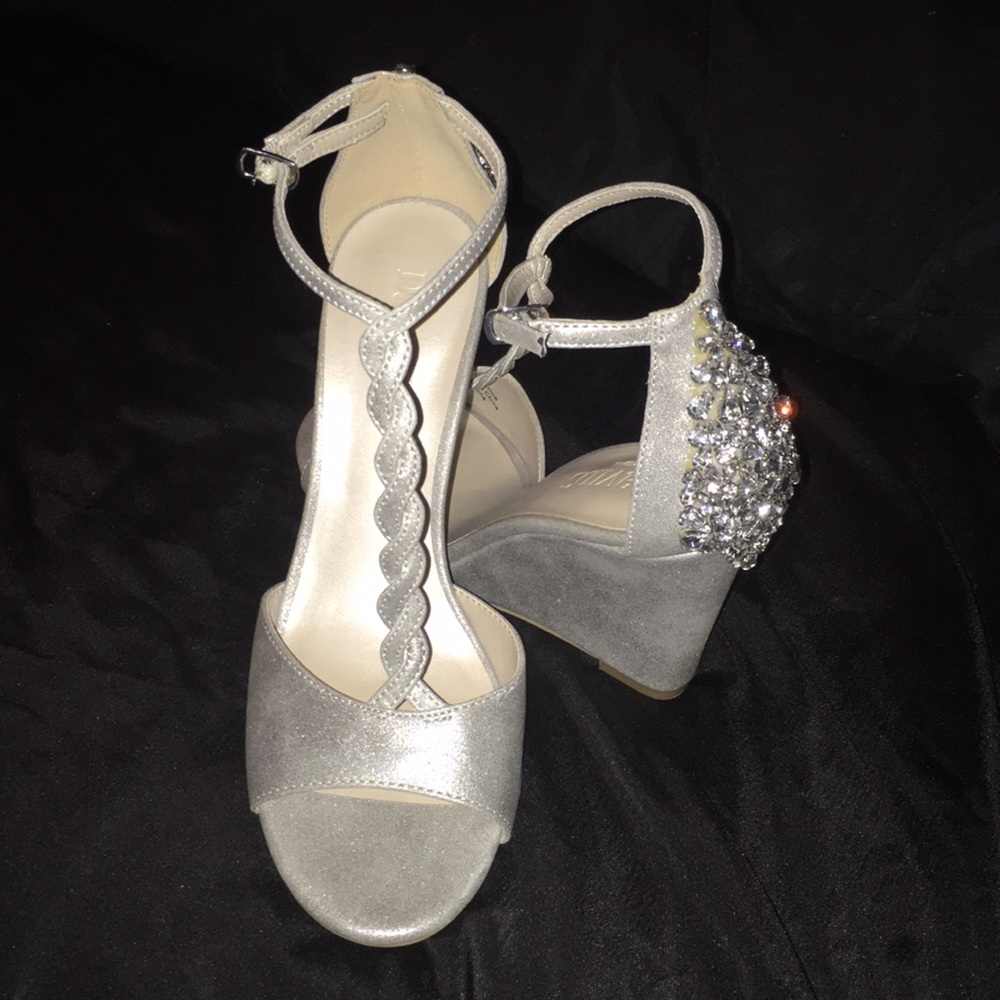 David’s Bridal Braided T-strap Wedges