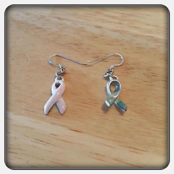 Woman's Breast Cancer Awareness Ribbon Earrings - Picture 3 of 3