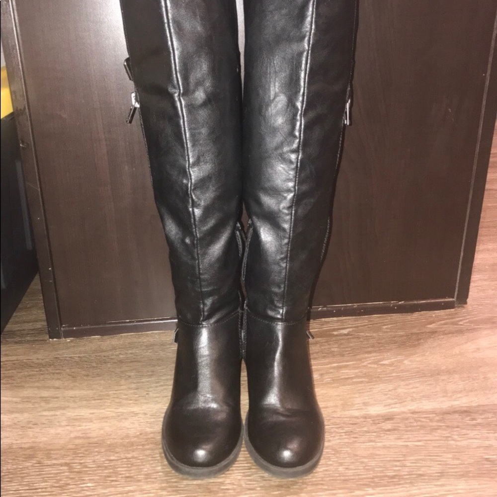 Black over the knee faux leather boots