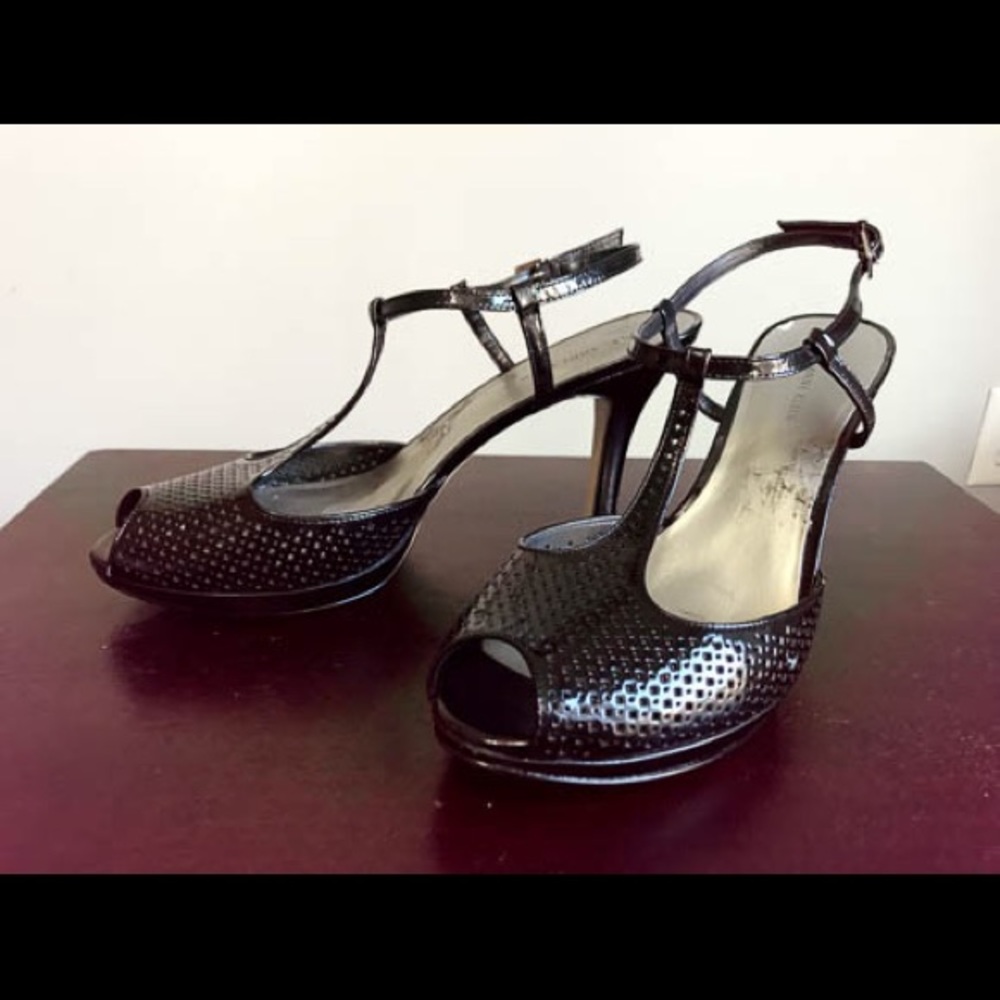 Anne Klein  Patent Leather Platform T- strap Heels