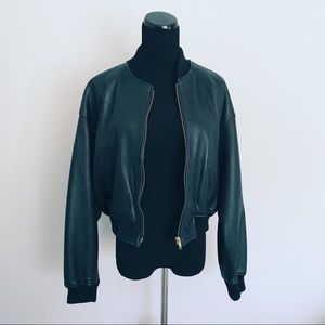 Vintage Genuine Black Leather Bomber Flight Jacket