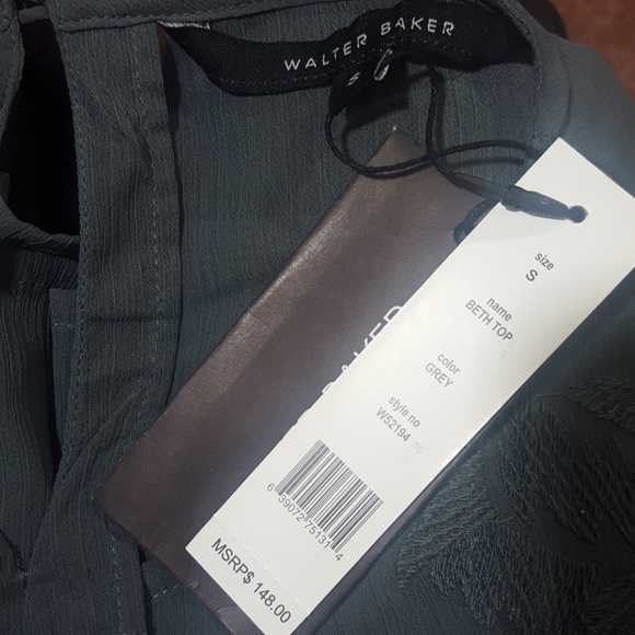 Walter Baker Peplum Sheer Embroidered Grey Top NWT!! - Picture 8 of 8