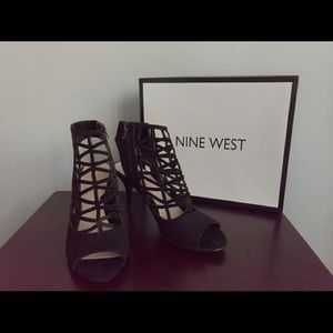 Blk Suede Cage Heels