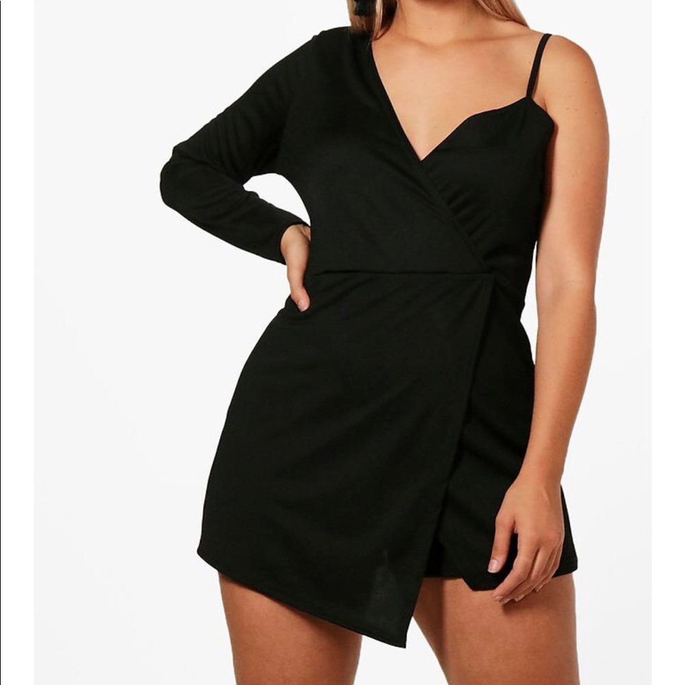 Black, one sleeve, romper
