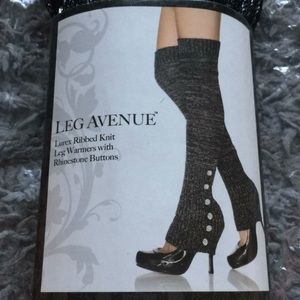 Ribbed Knit Leg Warmers With Rhinestone Buttons