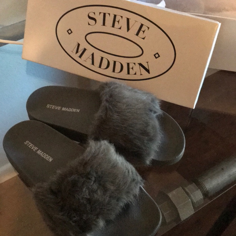 Steve Madden fur slides