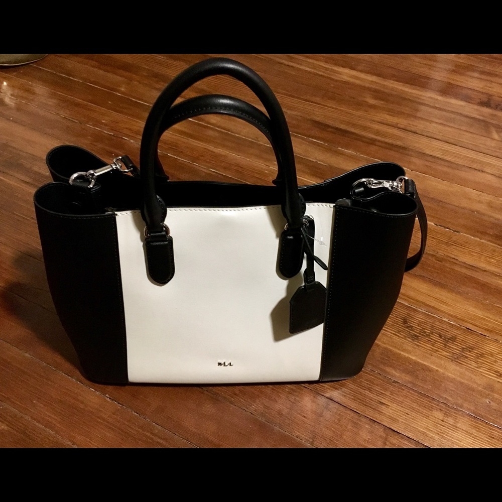 Ralph Lauren Dryden Marcy Black White  Satchel Leather bag