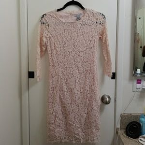 Pale pink lace pencil dress