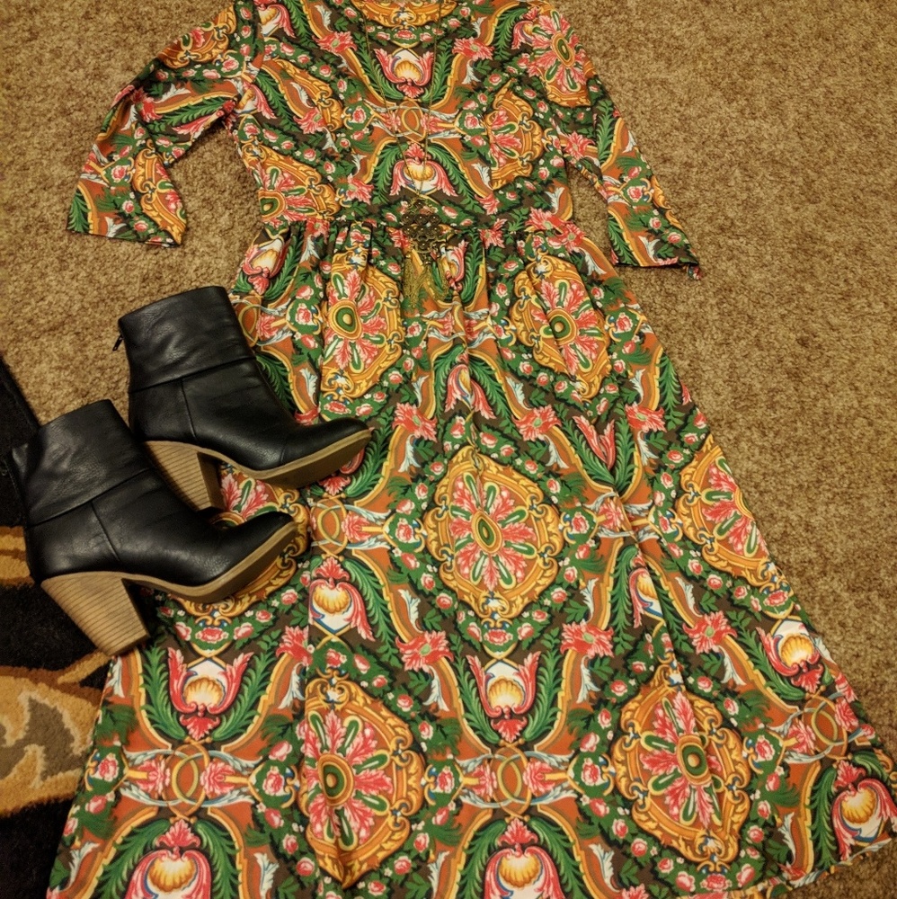 Boho Floral Midi Dress