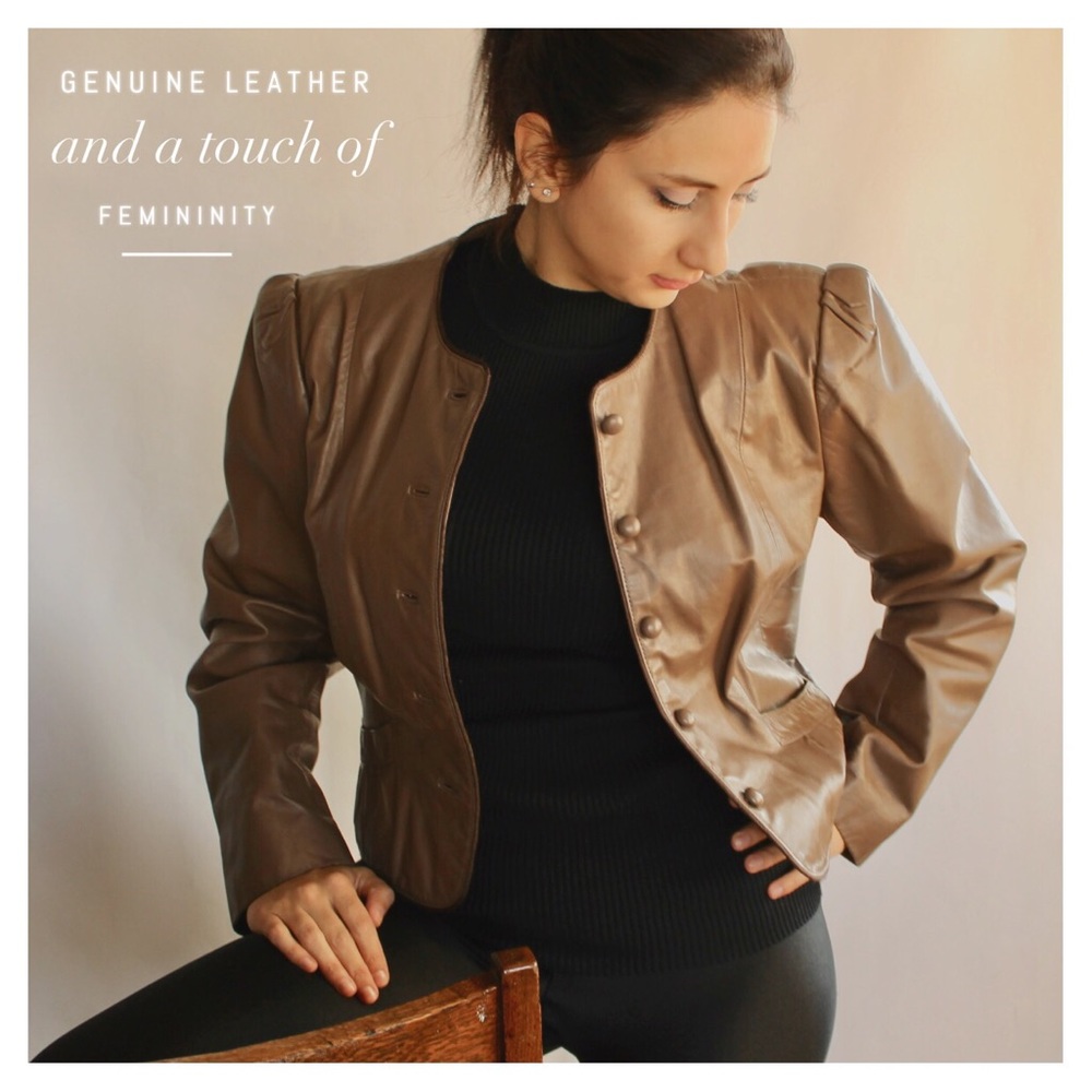 (Sz L) Leathermaster Taupe Brown Leather Jacket