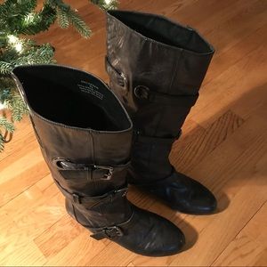 Black Mid-Calf Wedge Boots, Size 8.5 👢