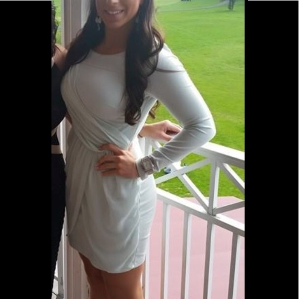 BEBE Long Sleeve Light Blue Draped Dress