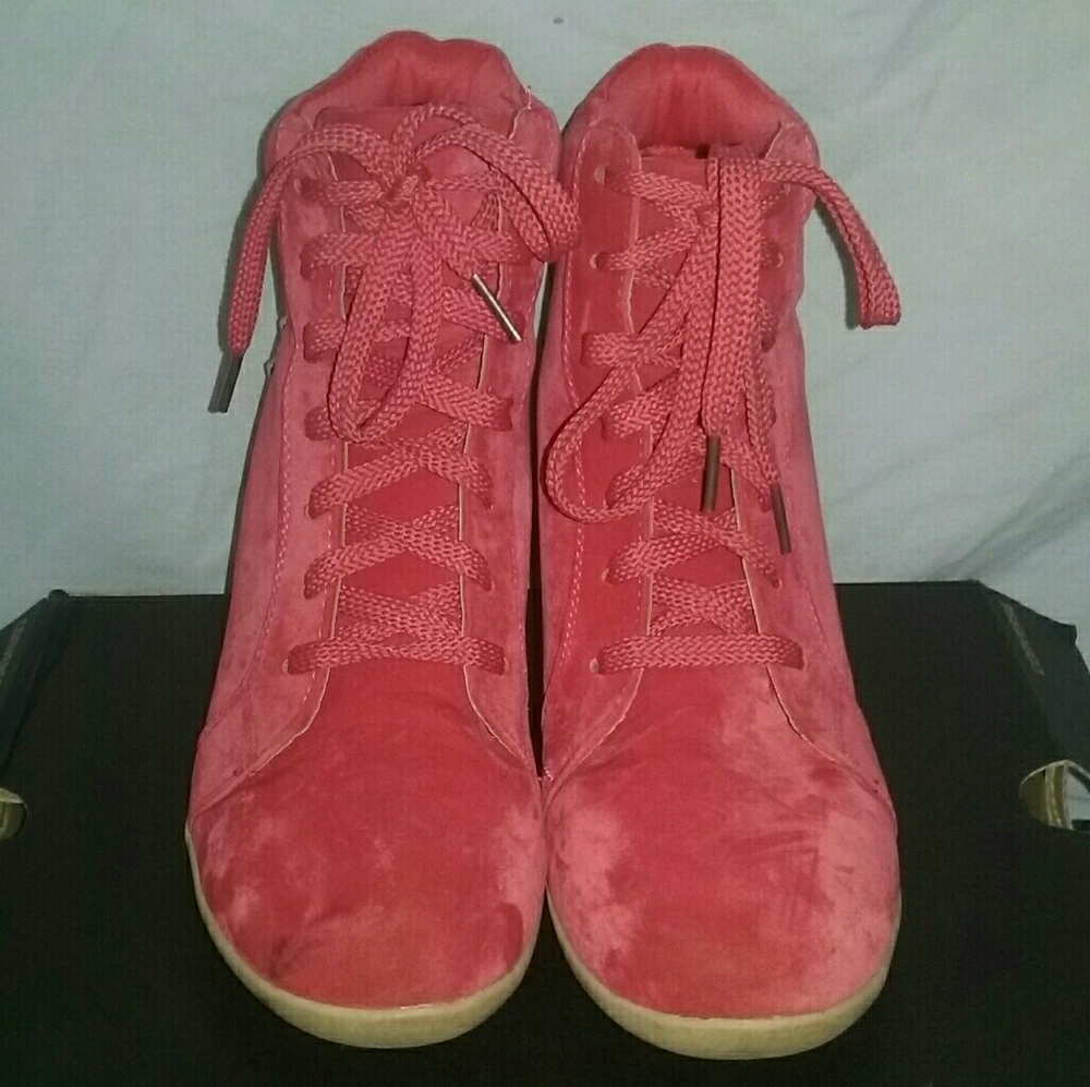 Red Spiked Wedge Sneaker