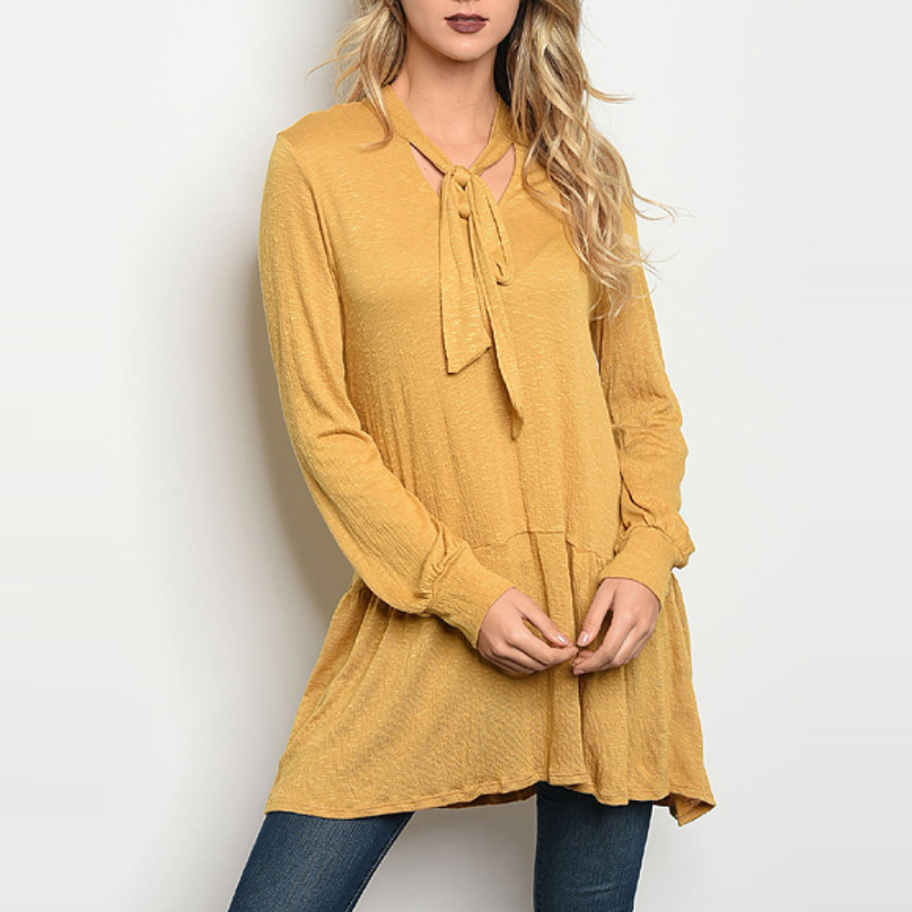 Mustard Tie Neck Flare Hem Tunic
