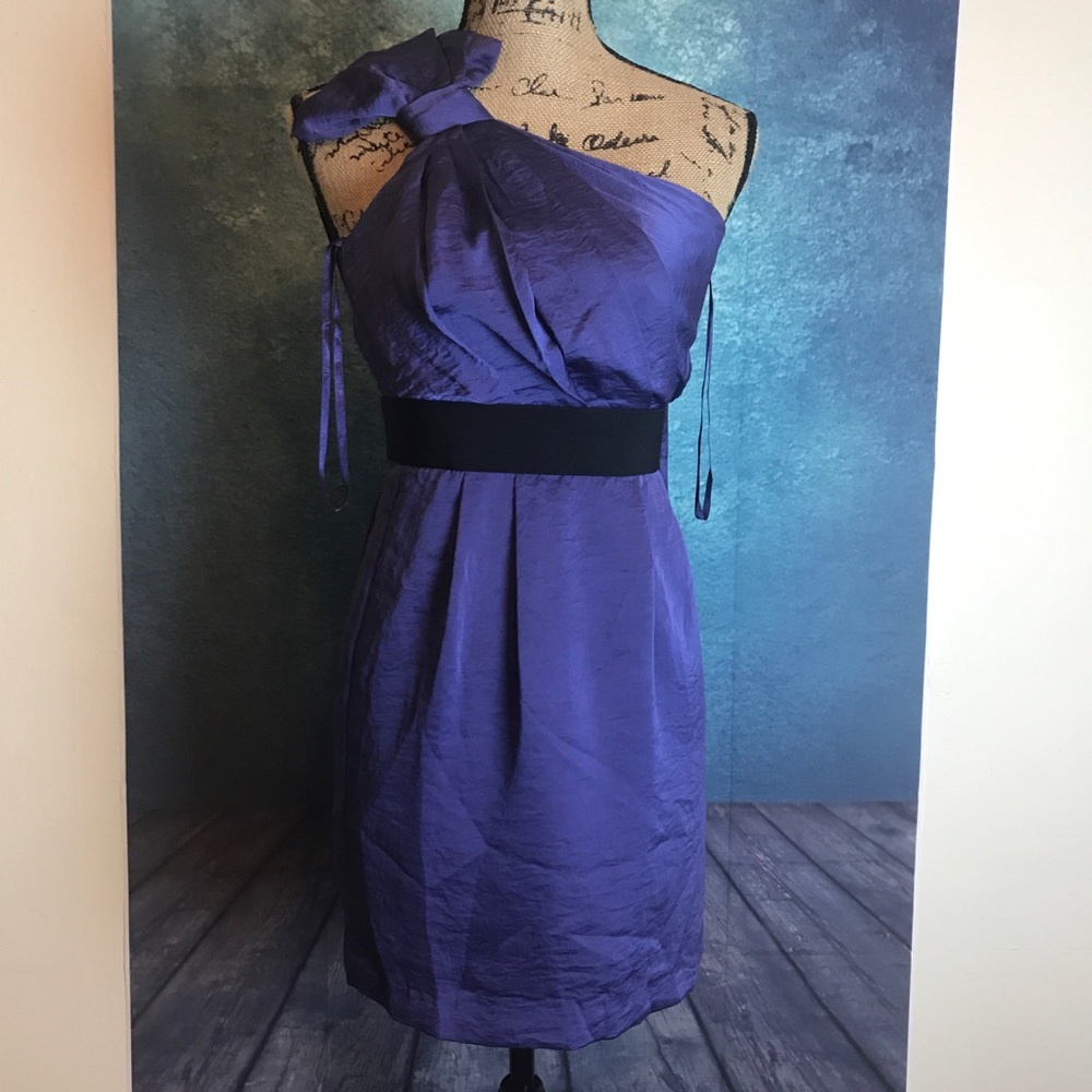 BCBG Mini Purple One Shoulder Bow Cocktail Dress 0