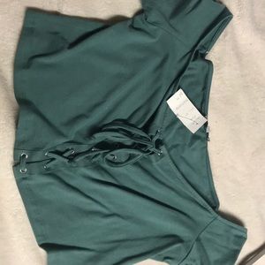olive green off the shoulder crop top