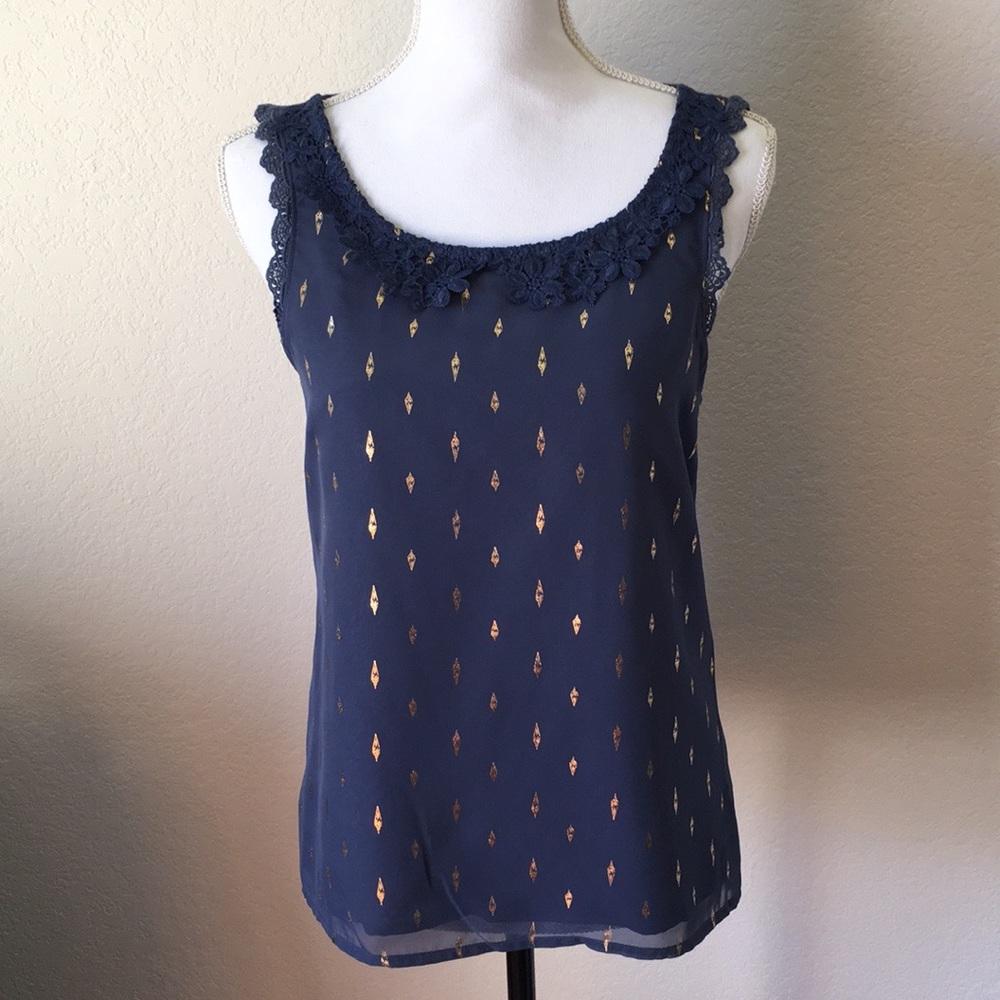LC Lauren Conrad Lace Collar Tank in Indigo Sky