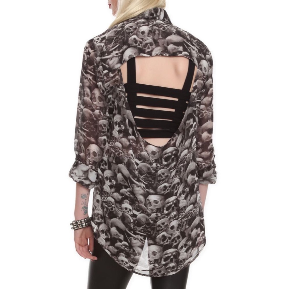 Grunge Hot Topic Skull Chiffon Button Down Shirt