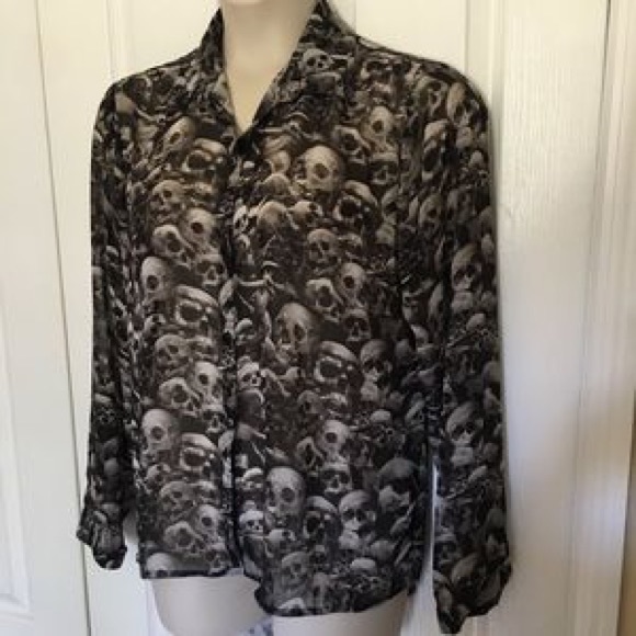 Grunge Hot Topic Skull Chiffon Button Down Shirt - Picture 2 of 2
