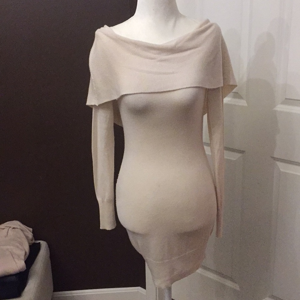 Marciano Off Shoulder Cream Sweater Dress