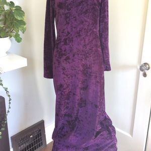 floor length soft velvety purple long sleeve dress