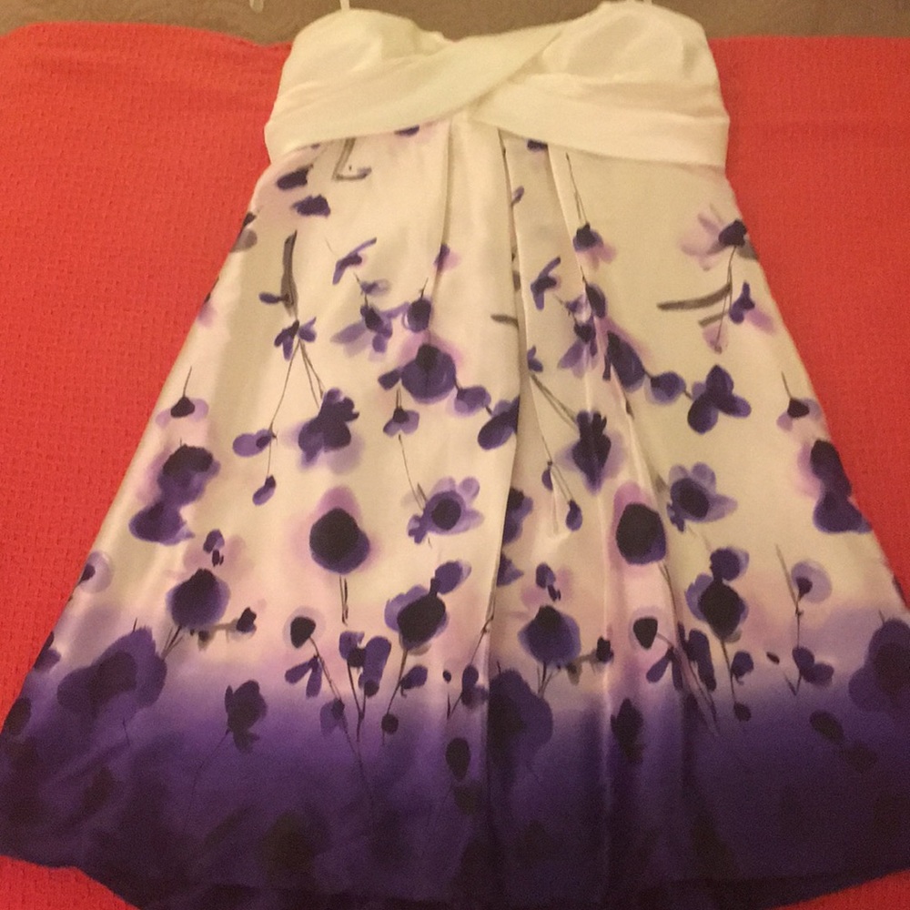 Stunning silk white and bright purple minidress