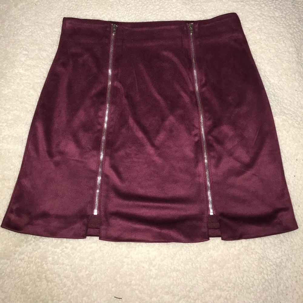 Burgundy velvet mini skirt