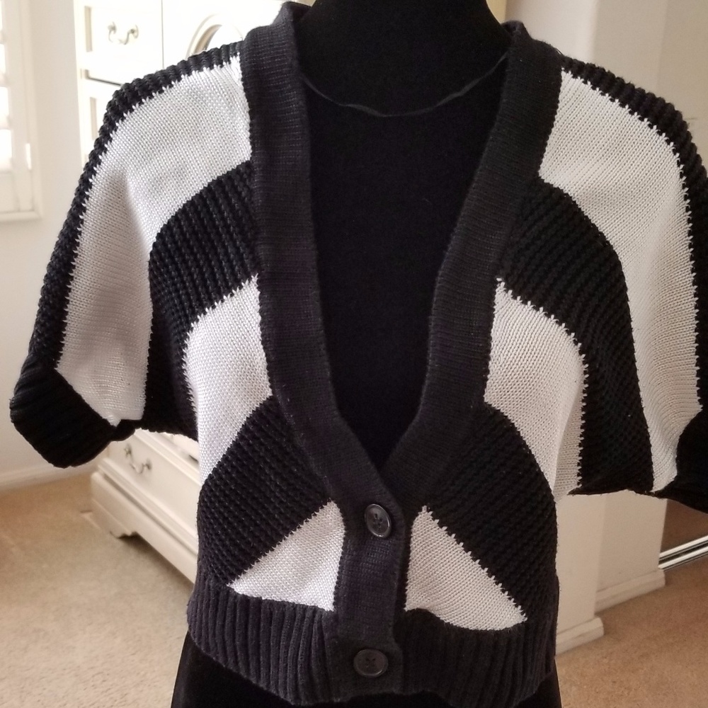 Worthington Womens Black & White Stripe Crop Sweater Size Lg