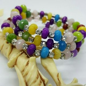 Rainbow jade and sparkling crystal bracelet