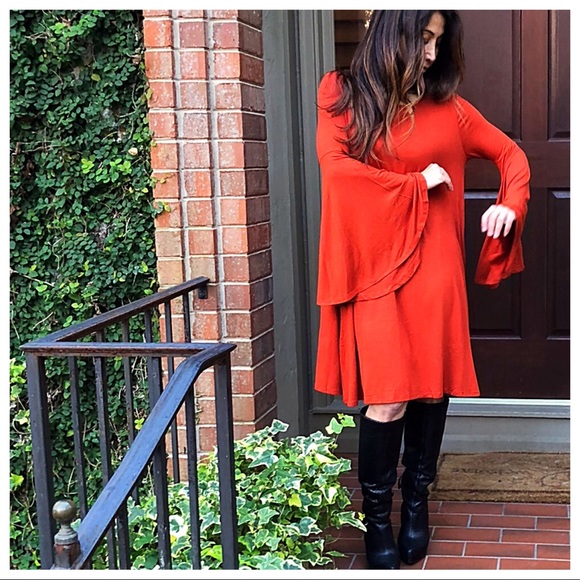 ♦️LAST ONE SALE♦️Bell sleeves rust swing dress - Picture 5 of 8