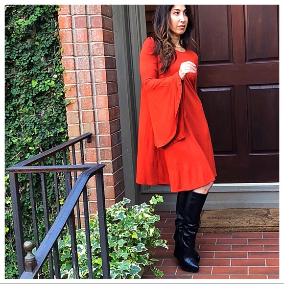 ♦️LAST ONE SALE♦️Bell sleeves rust swing dress - Picture 6 of 8